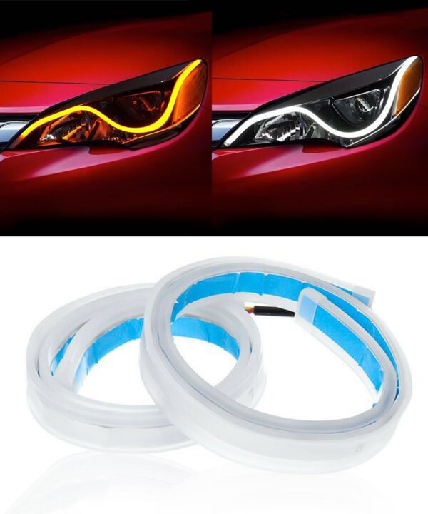 Motorcycles Car LED Strip Daytime Light,60cm Ultra Thin Car Soft Tube LED Strip Daytime Running Light Turn Signal Lamp for Cars Scooters 